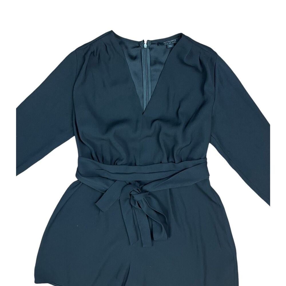 Allsaints Karine Playsuit Black Deep V-Neck Wrap-Over Belt Romper Size 6 - Picture 5 of 11